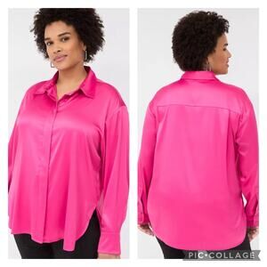 Lane Bryant Hot Pink Satin Boyfriend Shirt Plus Size 26/28